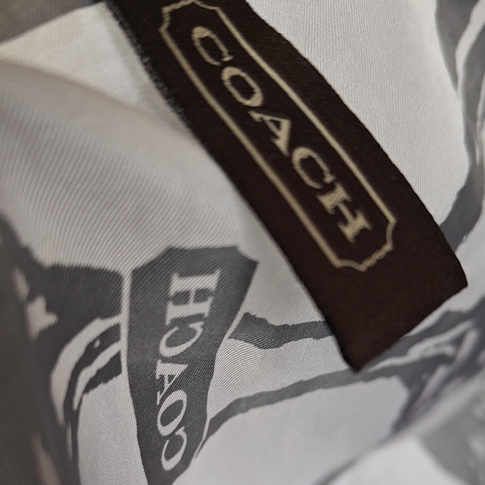 Coach White and Silver Patterned Silk Scarf